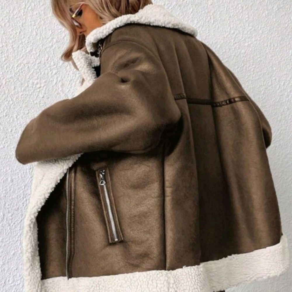 Women's Brown Shearling Jacket - Picture 2 of 4